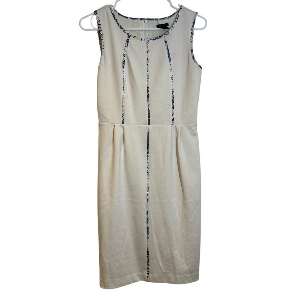 ANN TAYLOR Cream Sheath Dress with Floral Seam Detail 0
